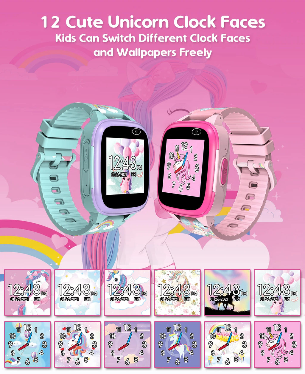 Kids Smartwatch with IPS Touch Screen – Dual Cameras, Games, Music, Video &amp; Pedometer