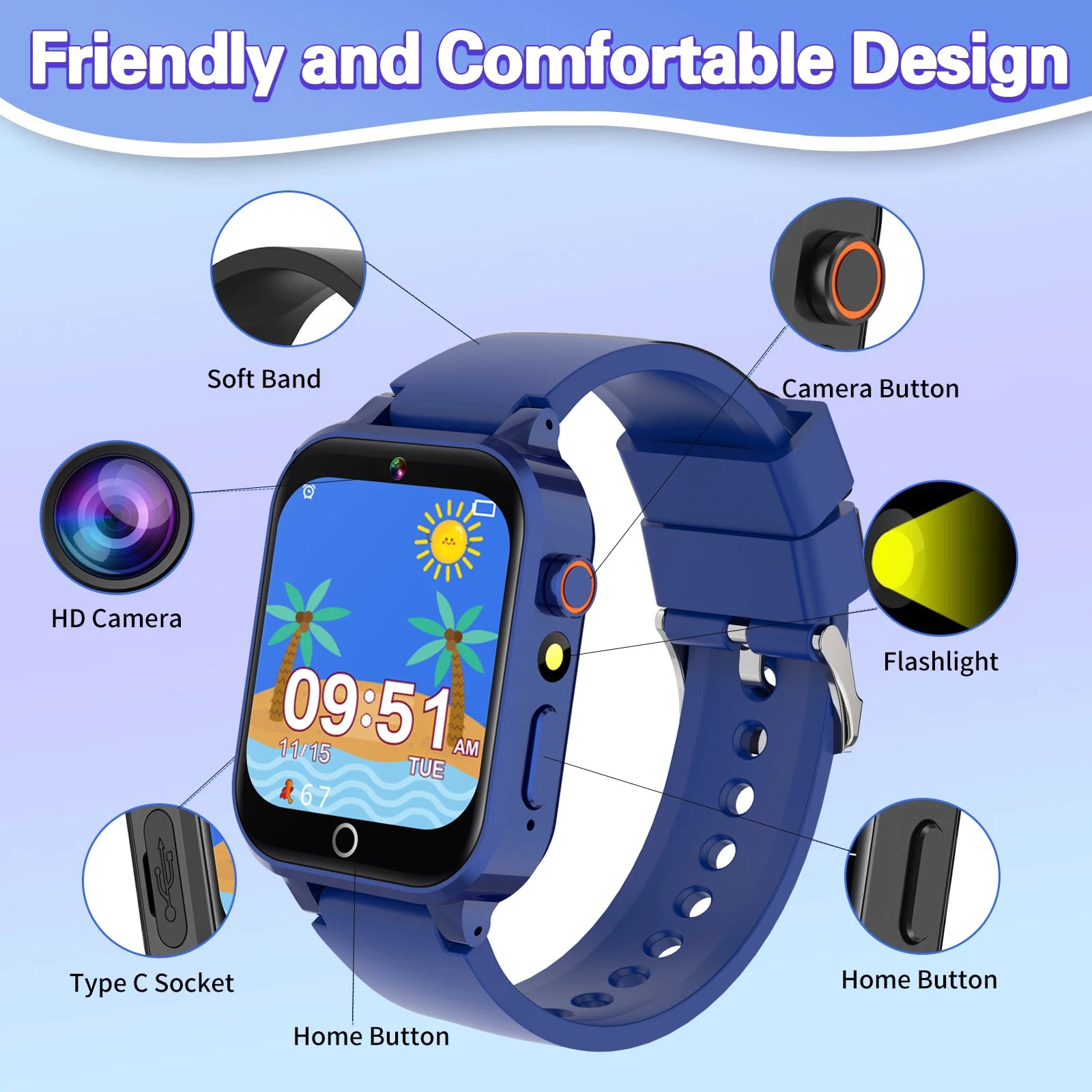 Kids Digital Smart Watch – Touch Screen, 26 Games, Music, Camera &amp; Pedometer