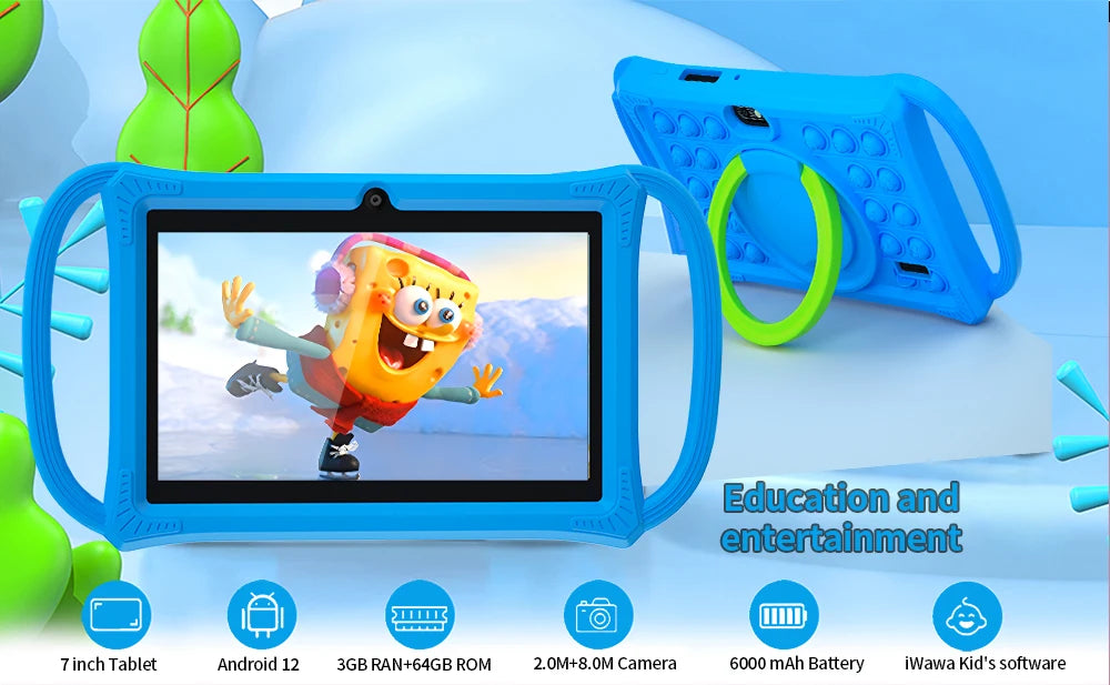 Smart Learning Tablet for Kids – 7” Android 12, 4GB+64GB, Dual Camera &amp; Parental Control