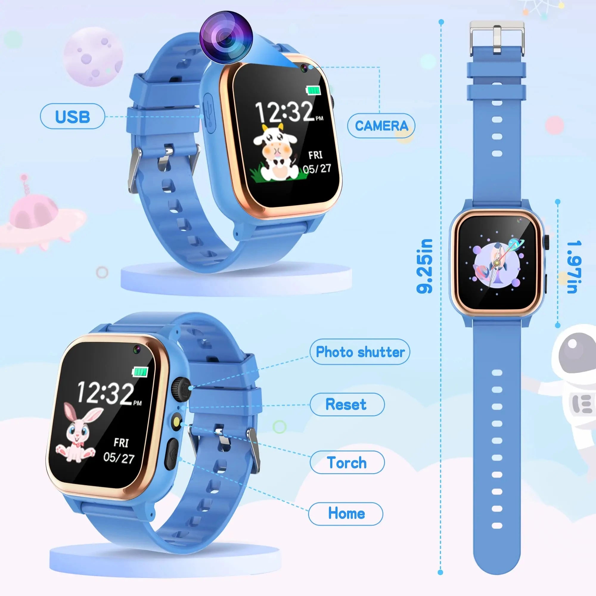 Interactive Kids Smart Watch – 16 Puzzle Games, Music, Camera, Pedometer &amp; Calculator