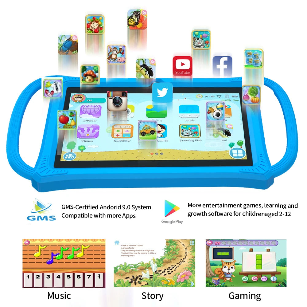 Smart Learning Tablet for Kids – 7” Android 12, 4GB+64GB, Dual Camera &amp; Parental Control