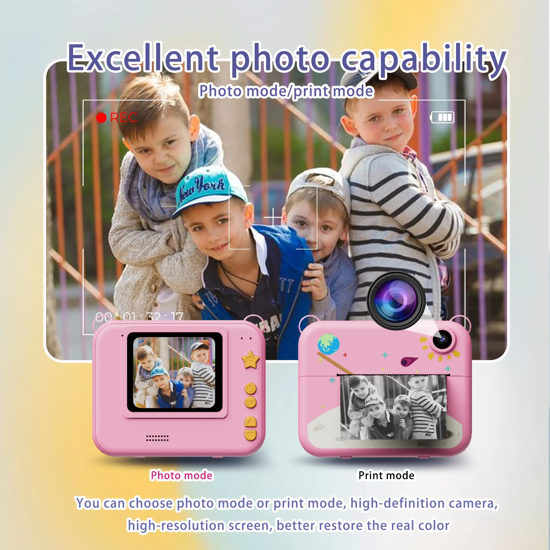 Interactive Instant Camera for Kids – Portable, Photo Printing, 3 Modes &amp; High Quality